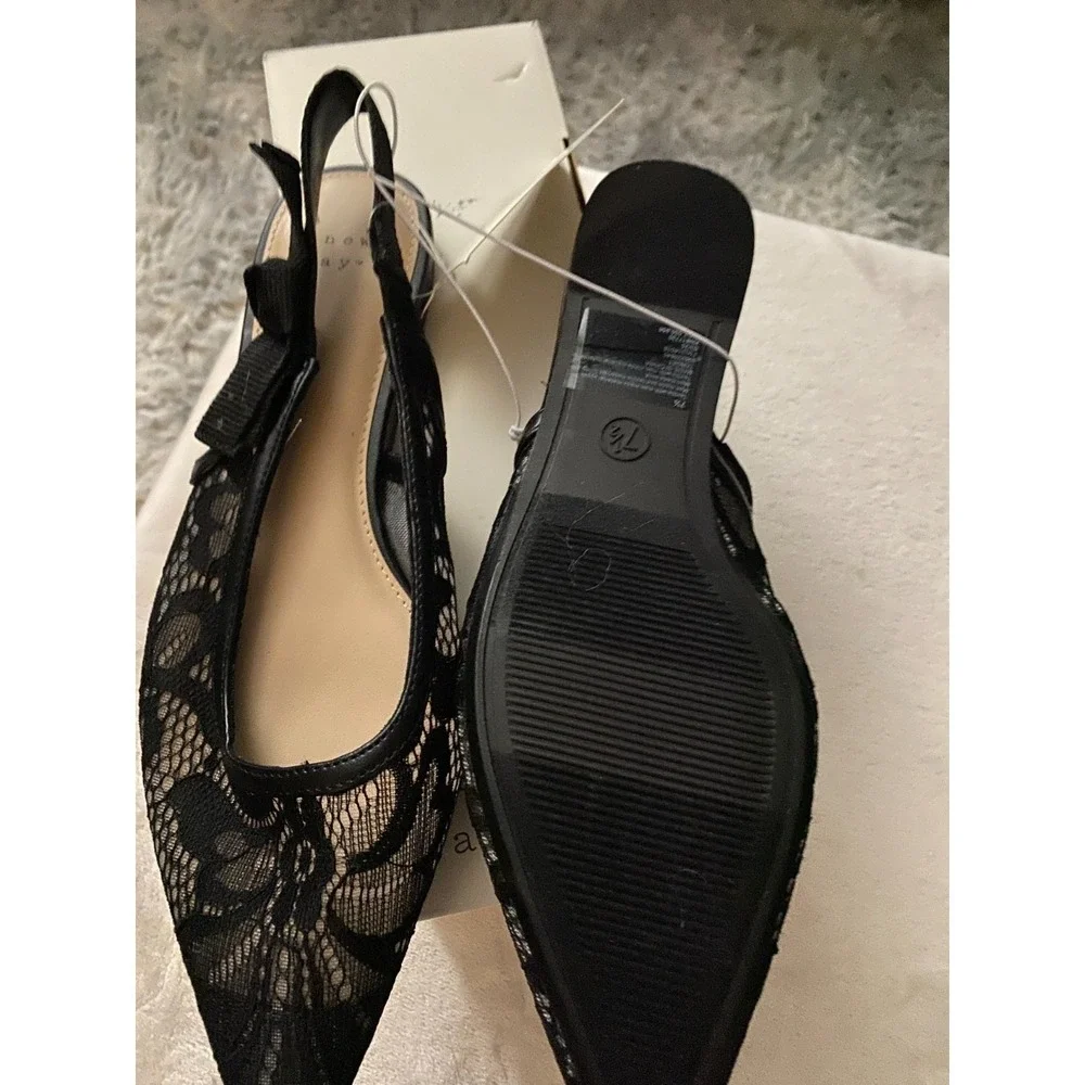 A New Day Women's London Lace Bow Slingback Flats Black Size 7.5